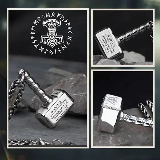 Cordão Masculino Viking Martelo Thor - Colar Mjolnir em Aço Inoxidável Amuleto Pingente Nórdico