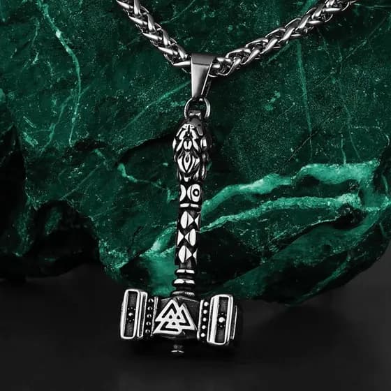 Colar Viking Martelo Thor Aço Inoxidável Pingente Nórdico - Cordão Masculino Valknut de Odin, Tribal