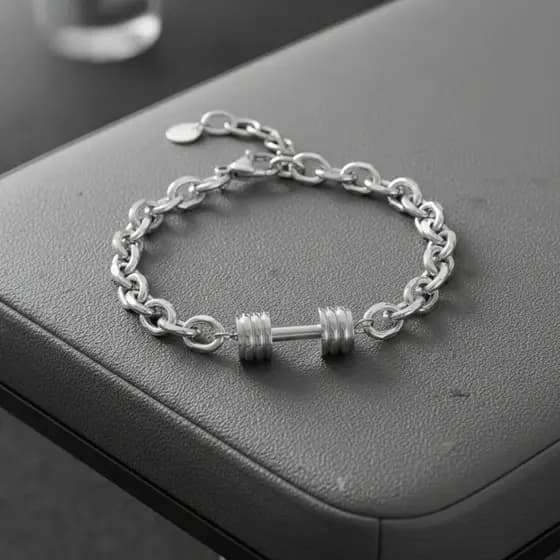 Pulseira Halter Academia Aço Inox | Pulseira Maromba Masculino Pingente Halter | Bracelete Masculino