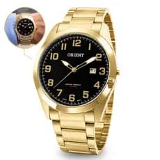 Relógio Orient Masculino Analógico Quartz De Pulso Esportivo Casual Dourado A Prova D'água Calendário Original