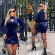 Vestido veludo manga longa com detalhe em goto no colo veste do 36/42
