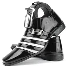 Sapato social masculino preto com branco + cinto social preto