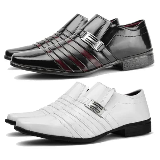 kit 2 pares sapato social masculino branco e preto com vinho