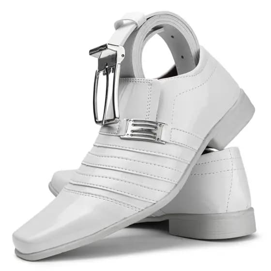 sapato social masculino branco pizzolev + cinto