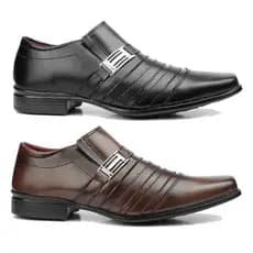 Kit 2 pares sapato social masculino preto e marrom estilo classico