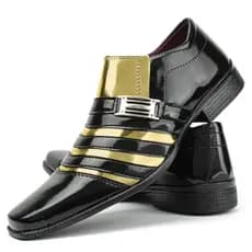 Sapato Social Masculino Preto Com Dourado Estilo Italiano Sola Antiderrapante