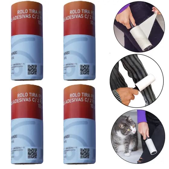 Kit 4 Refil De Rolo Rolinho Tira Pelos De Roupa Sofá Adesivo Limpa Roupas
