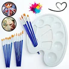 Kit 12 Pincéis Pintura Artística Ponta Fina Redonda Chato + Paleta De Tinta Aquarela óleo Acrílica Tela Quadro Tecidos
