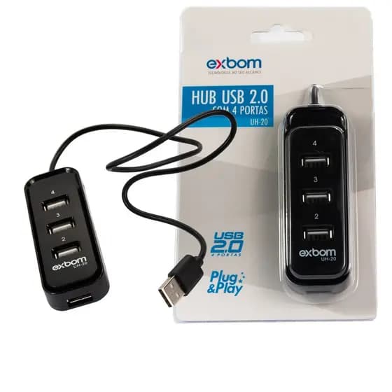 Hub Usb 2.0 4 Portas Uh-20 Preto Exbom Extensor High Speed