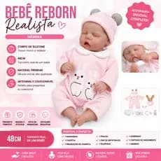 Bebê Reborn Realista 48cm Menina Corpo Silicone Vinil + Enxoval Completo – Boneca Artesanal e Colecionável