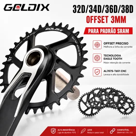 Coroa GOLDIX Narrow Wide 32 - 38D Offset 3mm Padrao Sram Direct Mount