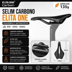Selim Carbono Elita One 135g Super Leve Formato Ergonômico e Antiprostático Para MTB Speed