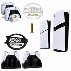 Kit Organizador Base Vertical e Suporte Para Controles Ps5 Pro e Ps5 Slim Compatível com Disco Digital e Físico