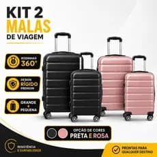Kit 2 Malas de Viagem com Rodinhas 360° Mala Grande e Pequena Rígida Premium