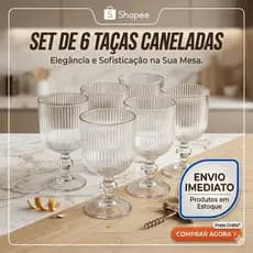 Jogo 6 Taças De Vidro Canelado Transparente 380ml Mesa Posta Fratelli