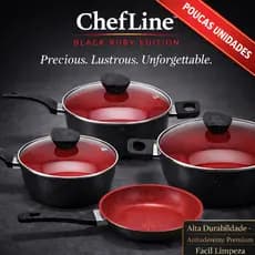 Conjunto Panelas Antiaderentes Tampa Vidro 4 Pecas Facil Limpeza -  ChefLine™ Black Ruby Edition