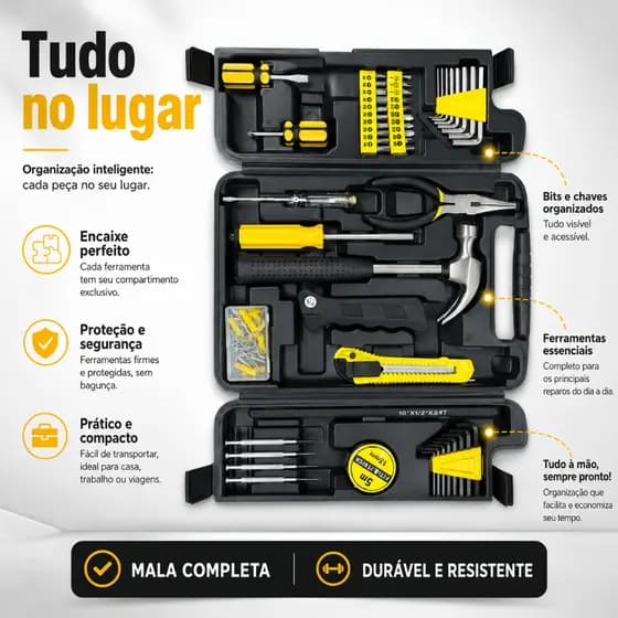 Maleta Ferramentas Profissional Completa 200 Pecas Kit Oficina Multifuncoes