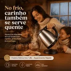 Chaleira Elétrica em Aço Inox 1,8 Litros Aquecimento Rápido Chá Café Chimarrão Ideal Nao Lehavi