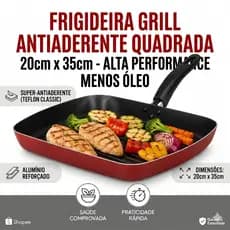 Frigideira Grill Quadrada 20x35cm  Antiaderente Bifeteira Grossa Não Gruda Grelha Carnes