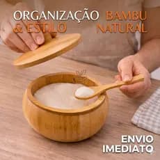 Açucareiro De Bambu Com Tampa E Colher Mesa Posta Café