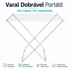 Varal de Chão Dobrável Portátil para Roupas, Toalhas e Lavanderia Compacta – Varal Retrátil, Leve, Re