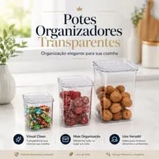 Potes Organizadores Transparentes com Tampa ClearVault™ Fresh Box para Mantimentos Doces Snacks Grãos Cozinha Acrilico