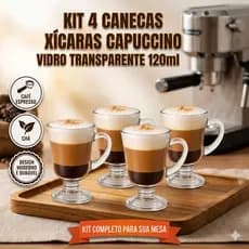 Jogo 4 Xícaras Canecas Vidro Café Cappuccino 120ml Cantinho Do Café