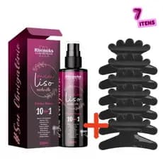 Kit Spray Protetor Térmico 10 em 1 Capilar Meu Liso + 6 Piranha Preta Salão Para Cabelo Feminino