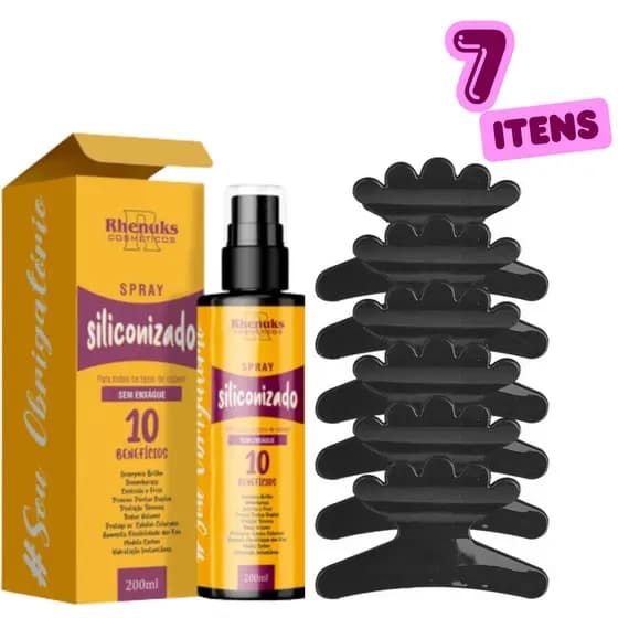 Kit Kit Spray Protetor Térmico Siliconizado + 6 Piranha Preta Salão Para Cabelo Feminino