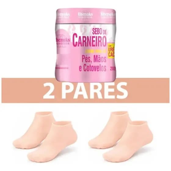 Kit 2 Pares De Meia Silicone Hidratante Pés+creme Hidratante