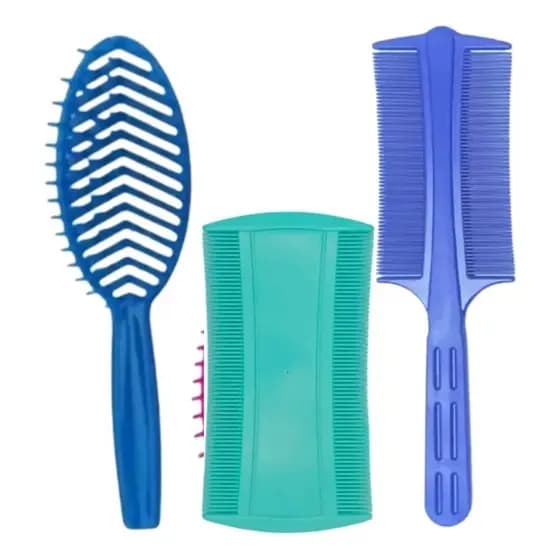 Kit Escova Onda + Pente Fino Caspa + Pente Fino Com Cabo