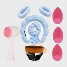 Kit 10 Peças Faixa Tiara Nuvem + Esponja Make + Escova 2 em 1