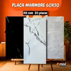 Kit 20 Placas Mármore Vinílico Adesivo 60x30 Parede Decoração Lavável