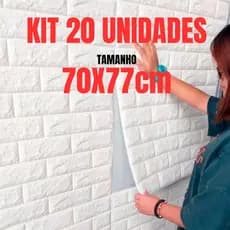 Kit 20 Placas 3D Autocolante Tijolinho Branco Decoração 77X70cm Decoração