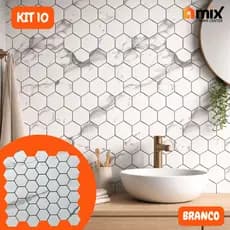 10 Pastilhas Vinílico Colmeia Hexagonáis Autoadesivo 30x30 Resinada Lavável Parede Banheiro Cozinha