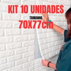 Kit 10 Placas 3D Tijolinho 77x70 Branco Adesivo Autocolante Decoração Quarto Sala