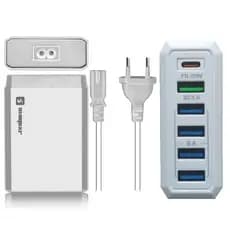 CARREGADOR DE CELULAR TURBO 38W 5 USB + 1 PD TIPO C  COMPATÍVEL COM IPHONE MOTOROLA SAMSUNG