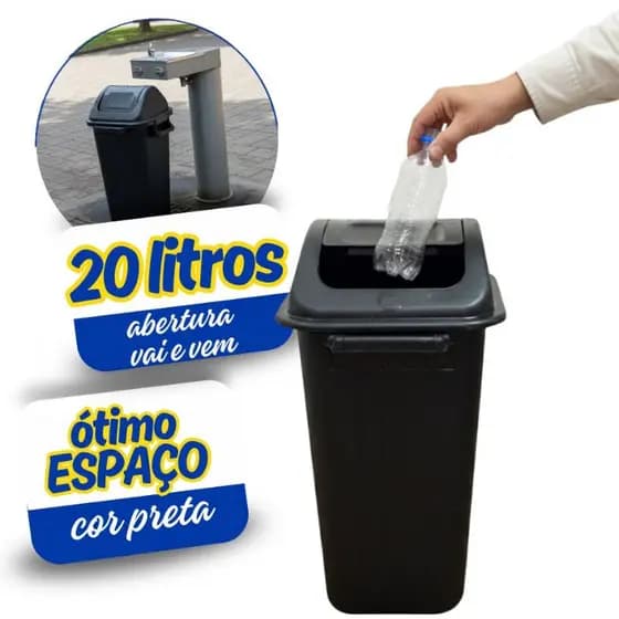 Lixeira para cozinha 20 Litros Preto C/ tampa Vai e Vem