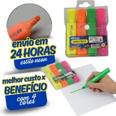Kit 4 Canetas Marca Texto Tom Neon Jojo Várias Cores Pronto Entrega
