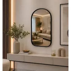 Espelho Pinterest Retrô Grande Orgânico Borda Couro 3cm Decorativo Sala Quarto 60x40cm Mod. Capela