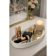 Bandeja Espelhada Decoração Luxo Banheiro Lavabo Bandeja Decorativa Multiuso Modelo Variados Couro Ecológico