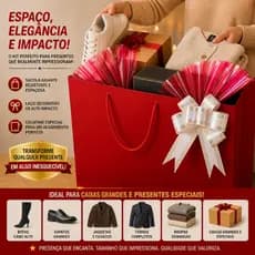 Kit Embalagem Presente Vermelho 15 Peças | 5 Sacolas Gigantes + 5 Celofane Rosa + 5 Laços Brancos | Para Cestas e Festas