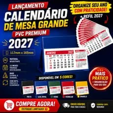 Calendário de Mesa Grande 2027 PVC Resistente + Refil Completo Multicor Organizador Escritório Escolar Promoção Shopee