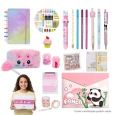 Kit Papelaria Fofa Menina 30 Itens Kawaii Presente Volta as aulas Estojo Escolar Feminino