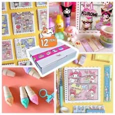 Kit Papelaria Fofa Kawaii 12 Itens para Menina caneta borracha lápis washi tape marca texto material escolar presente