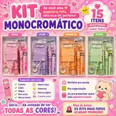 Kit Papelaria Fofa 15 itens monocromatico