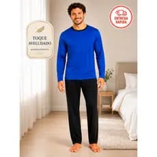 Pijama Longo de Inverno Masculino Manga Longa Suede Linha Noite Roupa de Dormir