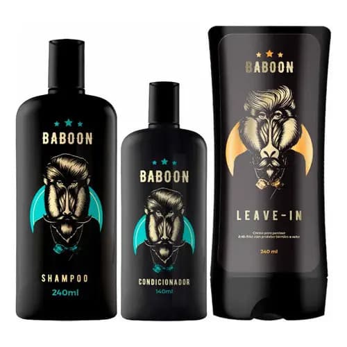 Kit Shampoo Condicionador E Leave-in Para Cabelo Baboon