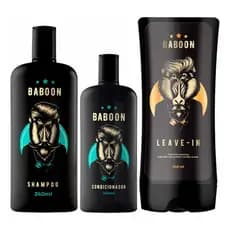 Kit Shampoo Condicionador E Leave-in Para Cabelo Baboon