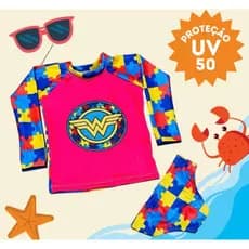 Conjunto Autismo MENINA Roupa de Praia Infantil Menino com Proteção Solar UV50+ Blusa e Sunga Boxer Menina Infantil